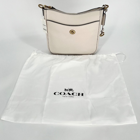 Coach Polished Pebble Leather Chaise Crossbody Bag Off White Dust Bag - Picture 6 of 11